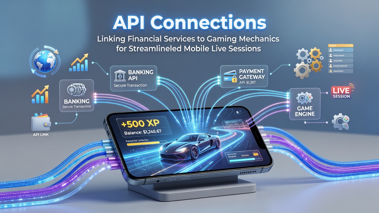 Mobile device displaying live gaming session with integrated financial API notifications