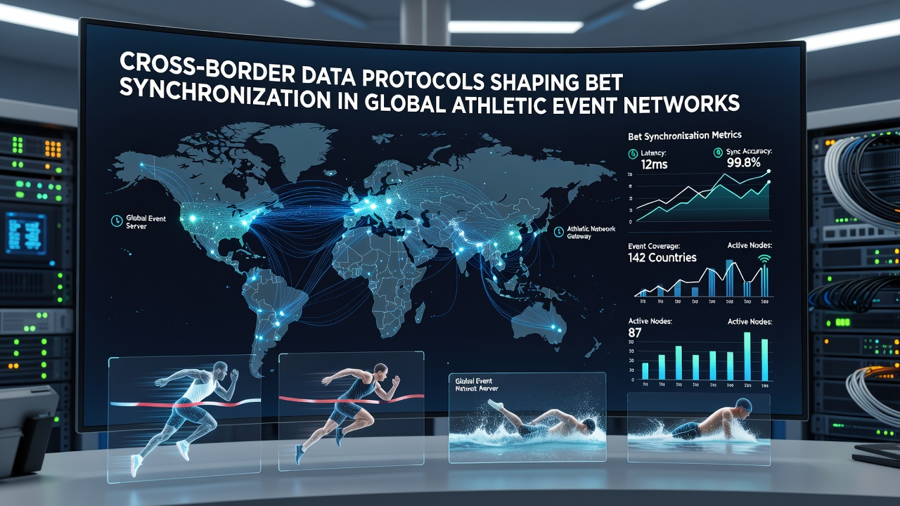 Illustration of encrypted data exchange between international betting servers during live athletic events