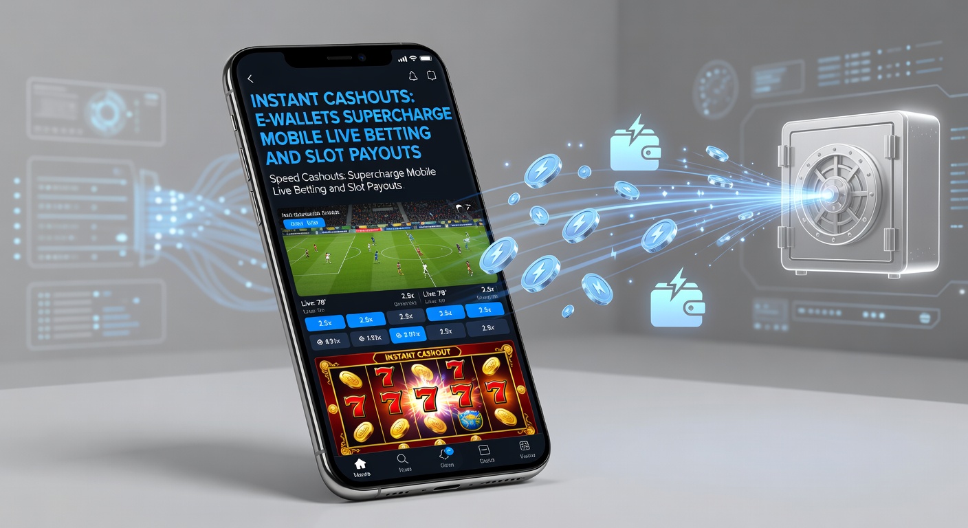 Close-up of a vibrant slot machine screen on a mobile device showing a jackpot win with an instant e-wallet cashout button active, coins cascading in the background