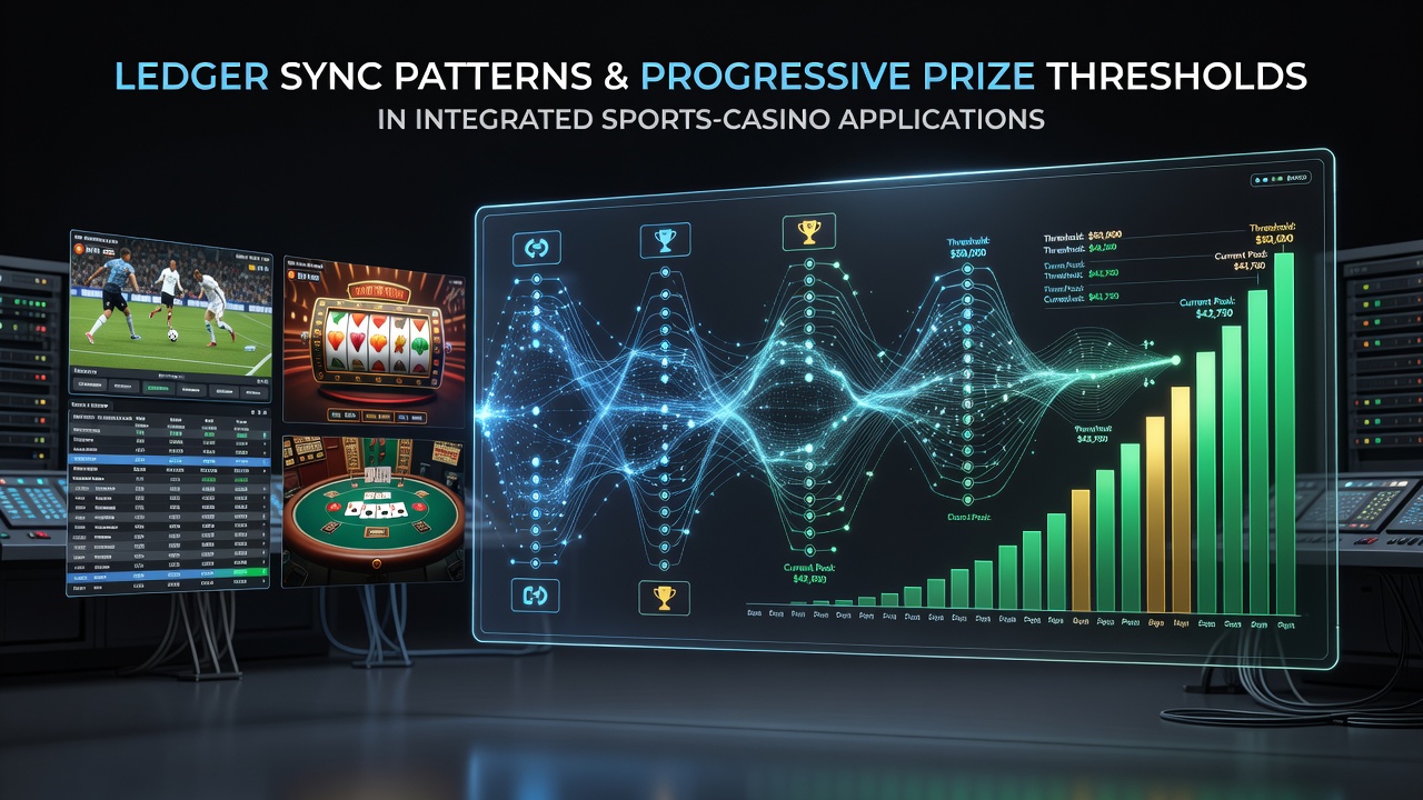 Integrated sports betting and casino app interface displaying synchronized ledger data alongside progressive jackpot meters