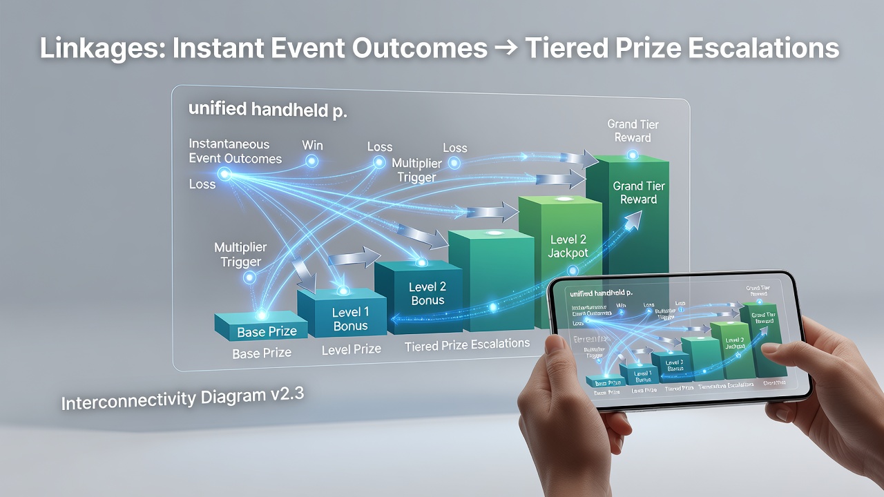 Data visualization showing connections between live sports results and progressive prize tier increases on mobile gaming platforms